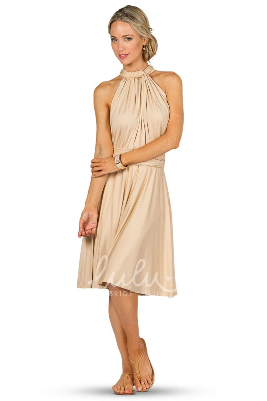 Ruched Chiffon Bridesmaid Dress with Straps Knee-Length One-Shoulder