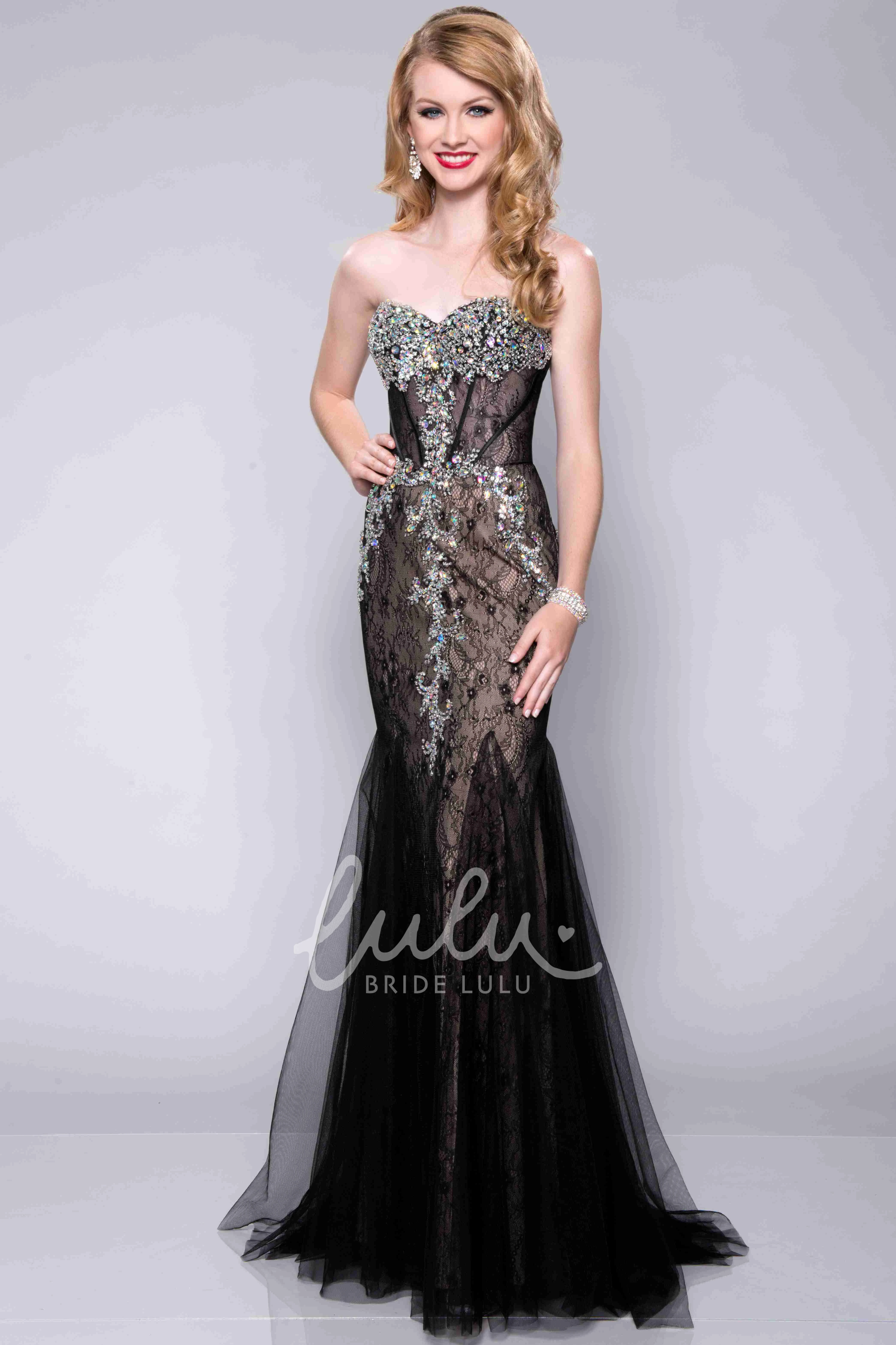 Mermaid Lace Sweetheart Prom Dress Crystal Embellished Mermaid Prom Dress with Tulle Skirt