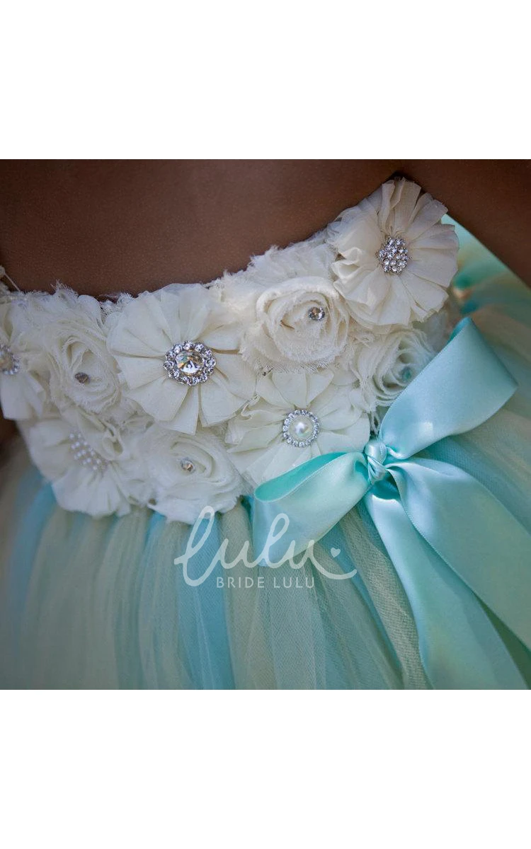 Cute Boho A-Line One Shoulder Lace Tulle 3D Floral Flower Girl Dress