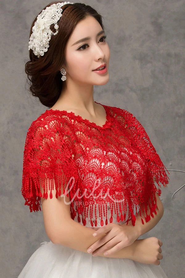 High-end Lace Red Word Collar Shoulder Cape Shawl Dress New Modern Women's Formal Wear