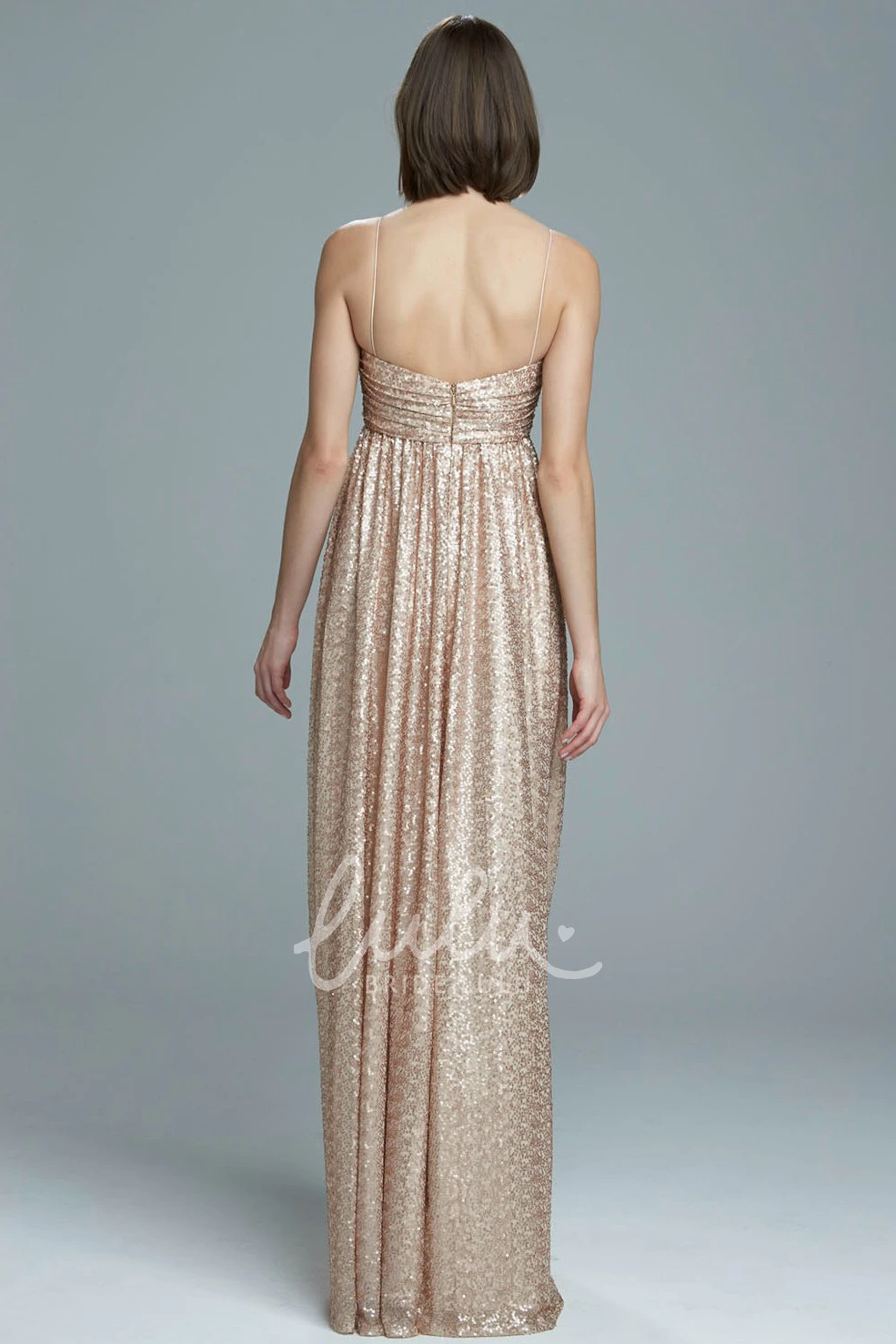 Sequin Spaghetti Maxi Bridesmaid Dress with Sleeveless Design