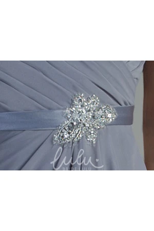 Chiffon Mother of the Bride Dress with Crystal Satin Sash V Neck Sleeveless Side Drape