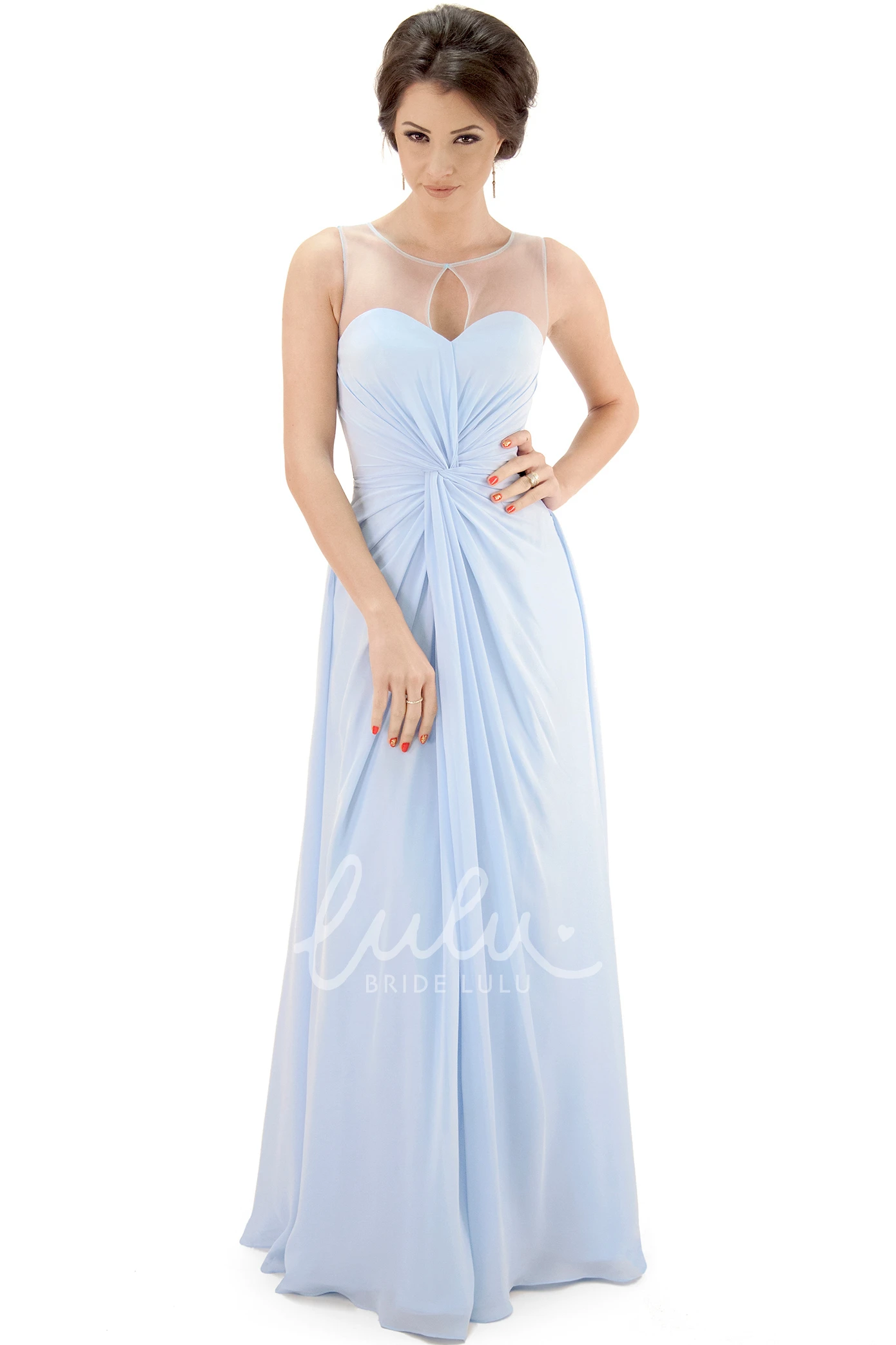 Floor-Length Scoop Ruched Chiffon Bridesmaid Dress with Illusion Modern Bridesmaid Dress