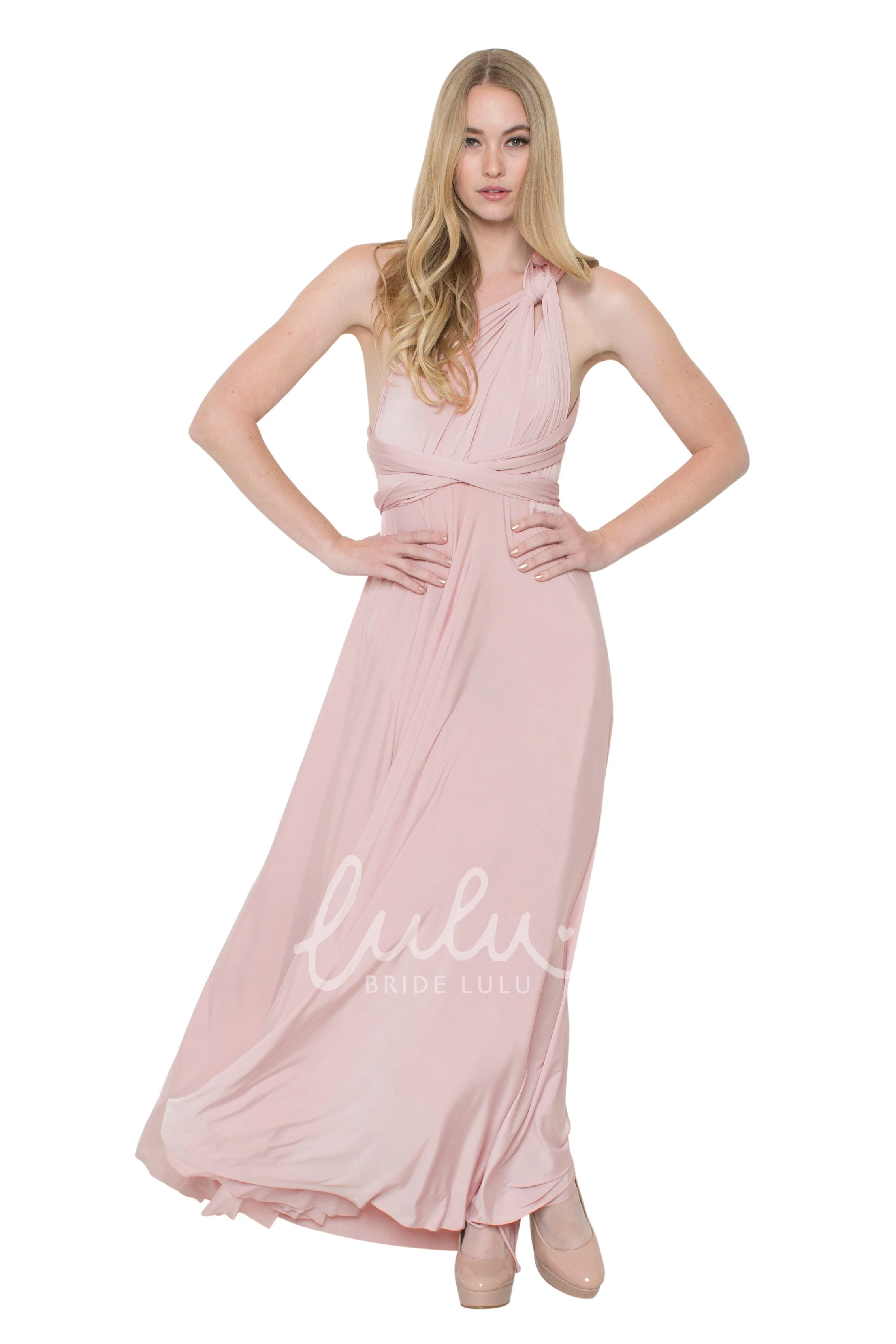 V-Neck Ruched Chiffon Bridesmaid Dress Floor-Length Sleeveless Convertible Multi-Color