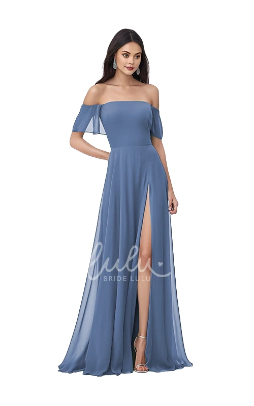 Chiffon Bohemian Bridesmaid Dress with Split Front A-Line & Flowy