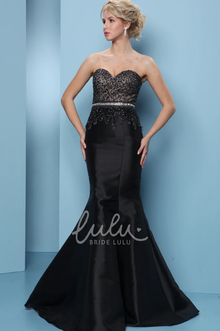 Sweetheart Satin Trumpet Prom Dress with Beaded Long Sleeves Classy Formal Dress