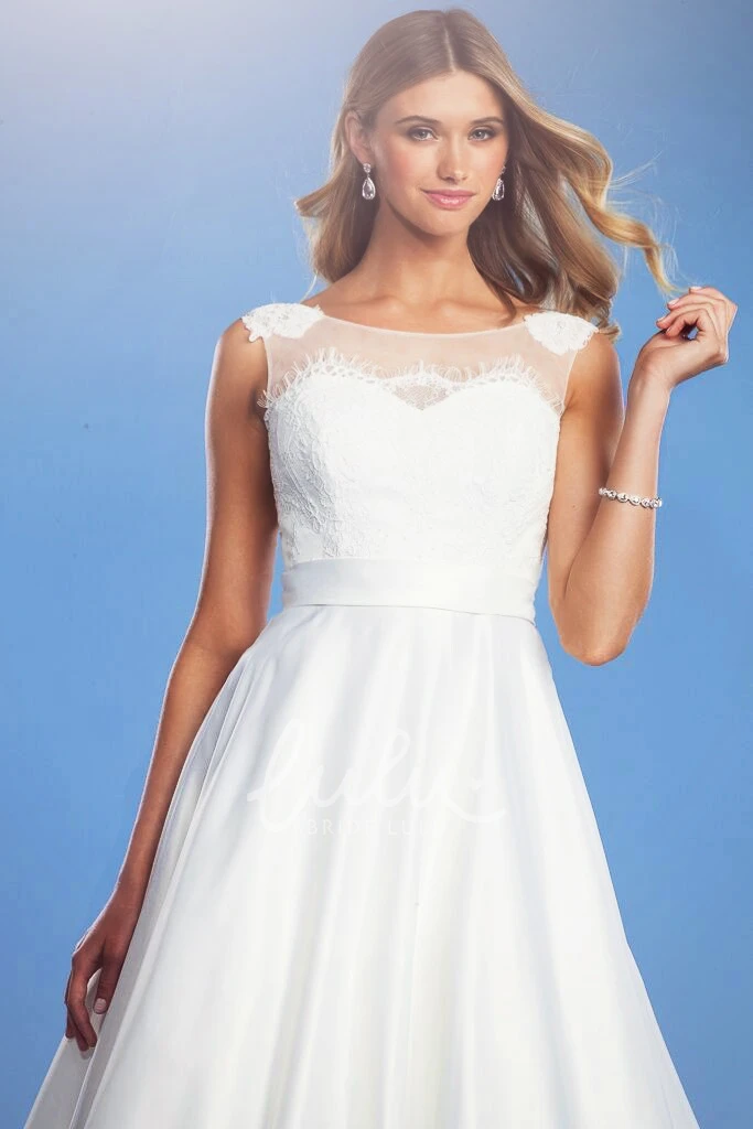 Satin Wedding Dress with Court Train and Corset Back A-Line Style