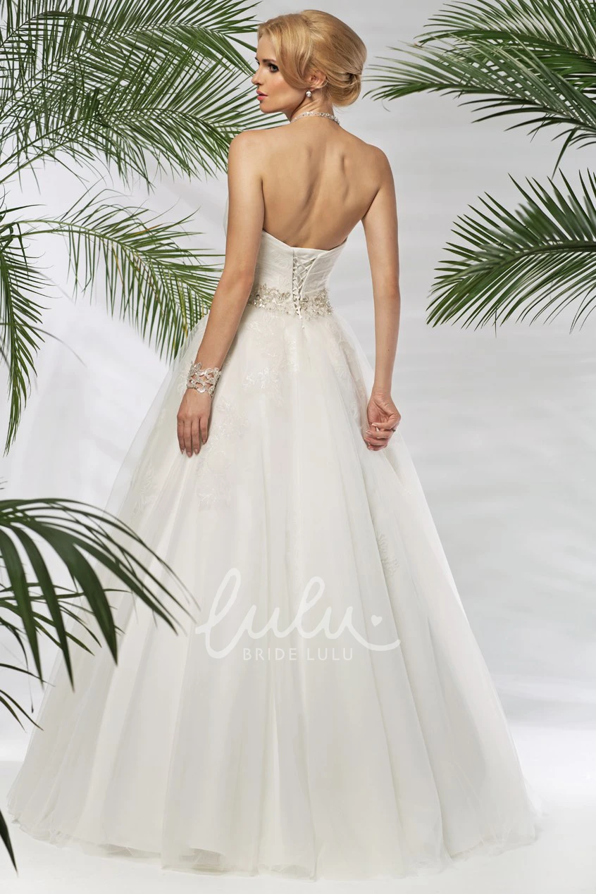 Sweetheart A-Line Tulle Wedding Dress with Waist Jewelry Floor-Length