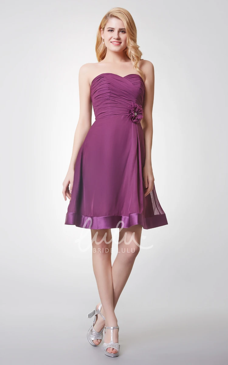 Pleated Strapless Chiffon A-Line Dress with Elegant Flowy Skirt