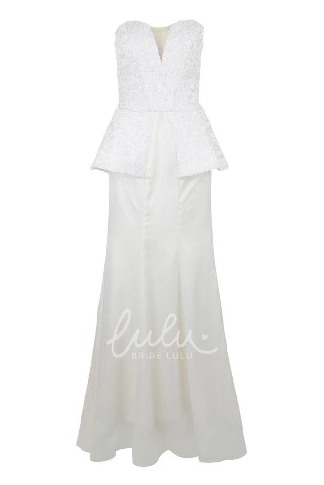 Sleeveless Satin Prom Dress Sheath Style with Peplum and Appliques