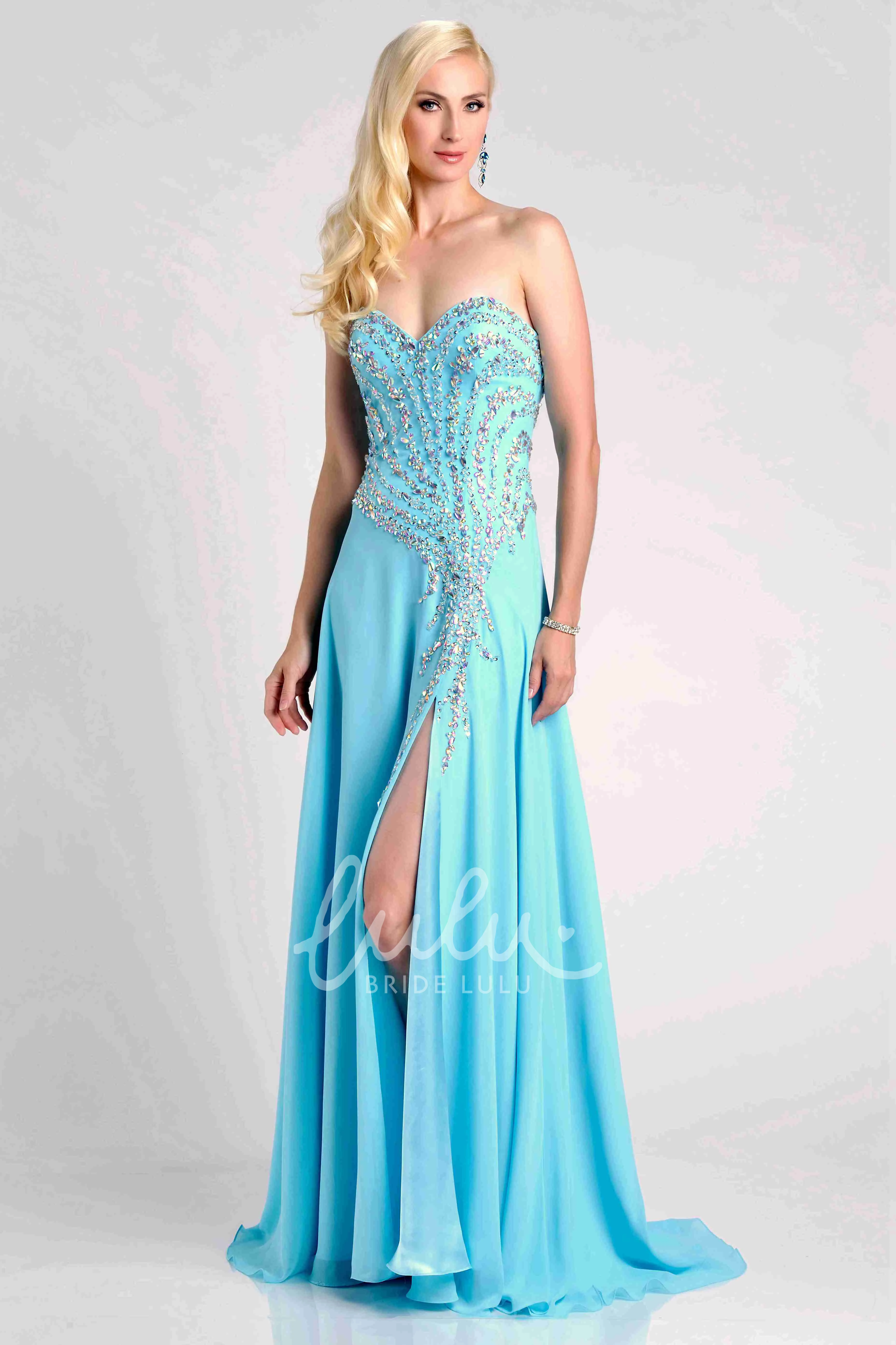 Crystal Detailed Sweetheart Chiffon A-Line Prom Dress Modern Prom Dress