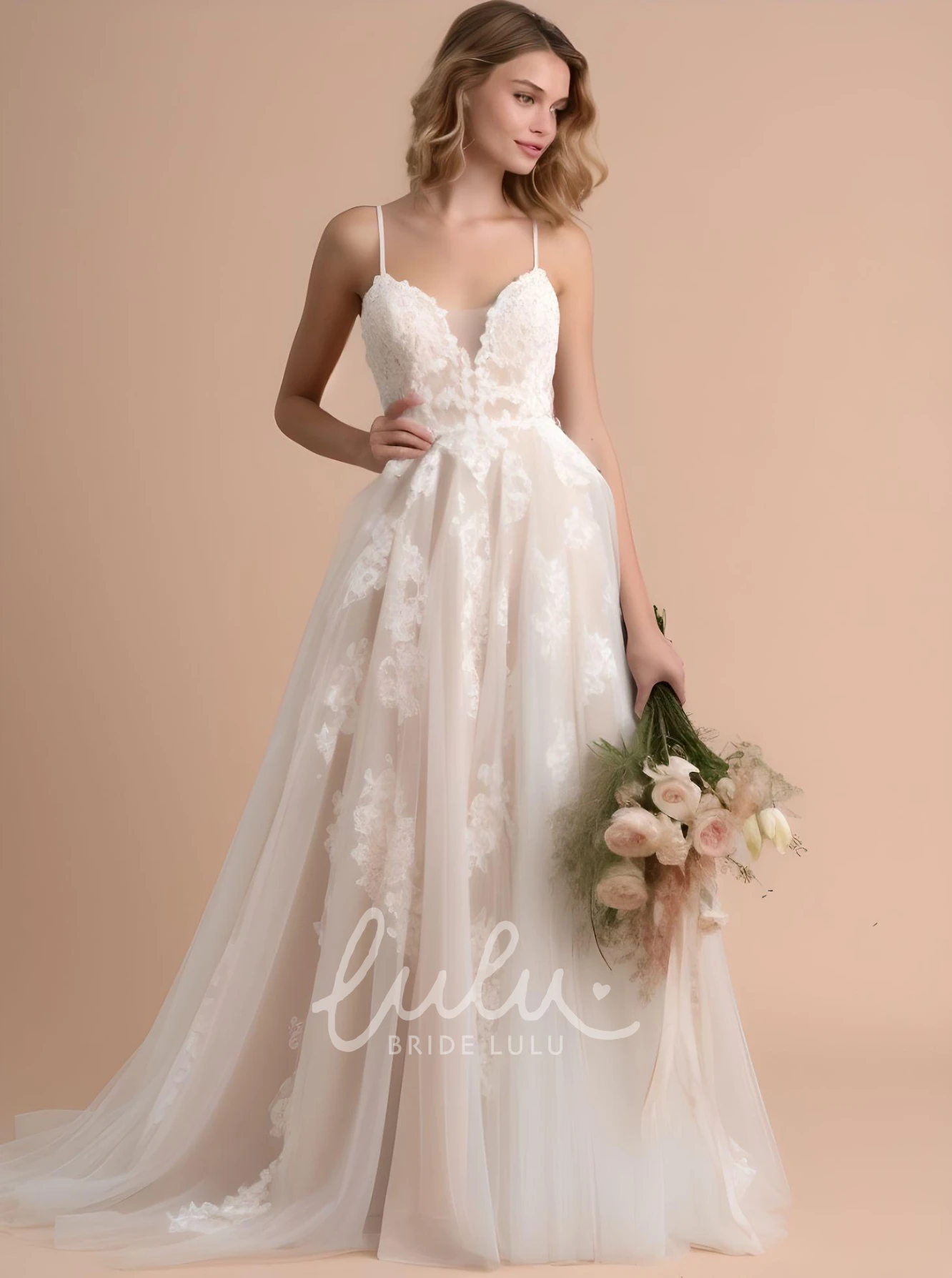 A-Line Tulle V-neck Sleeveless Wedding Dress Simple Elegant Country Garden 2025