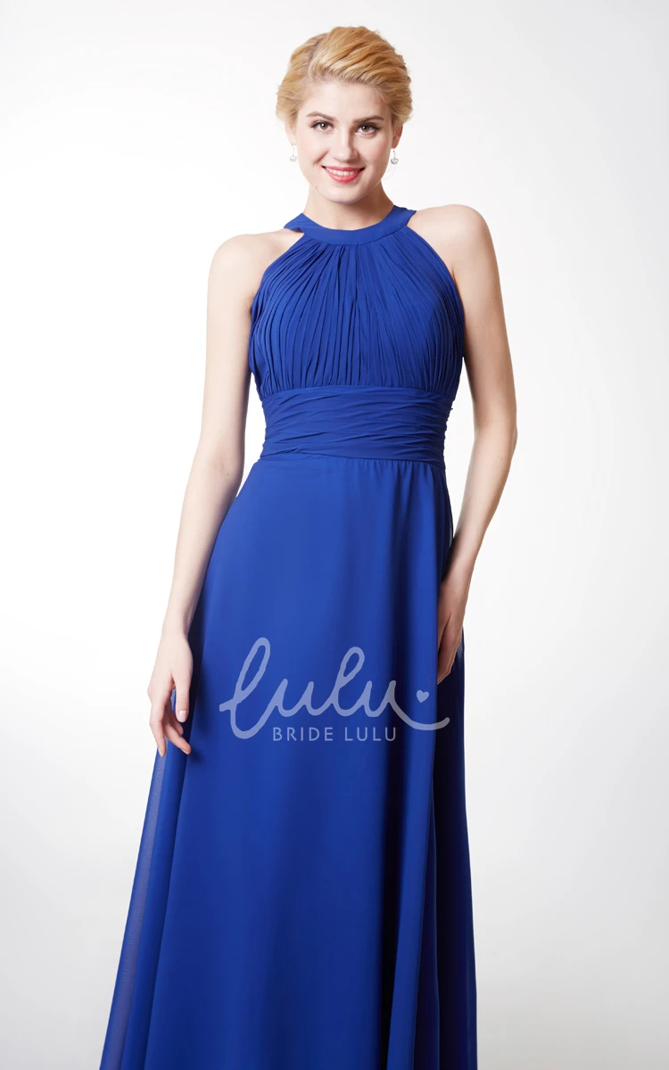 Long Halter Ruched Bridesmaid Dress with Keyhole Back Elegant Bridesmaid Dress