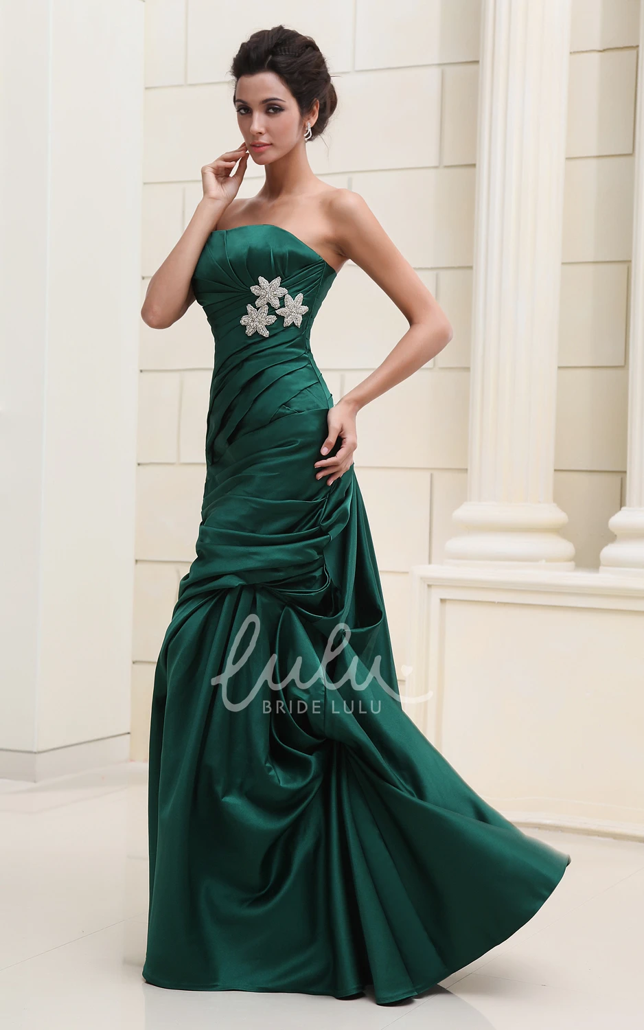 Strapless Satin Ruched Formal Dress with Pick-Up Ruffles Elegant Formal Dress