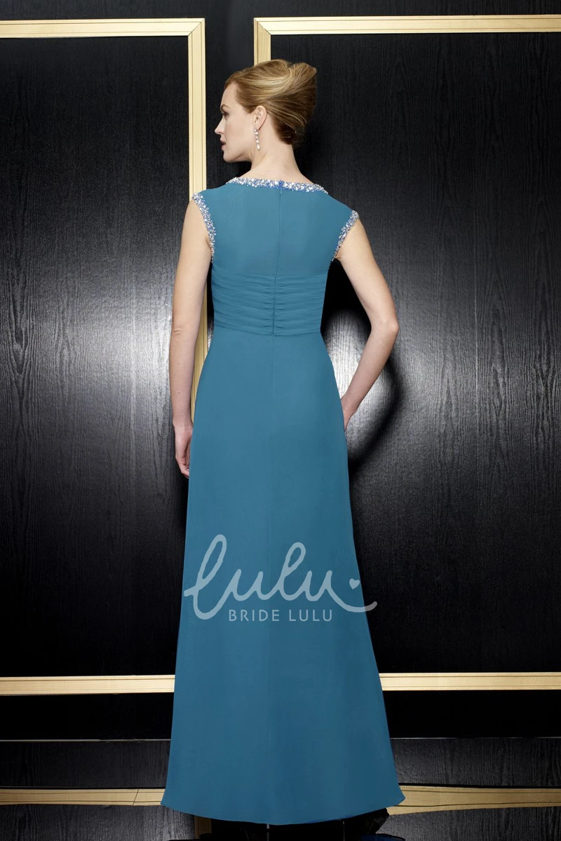 Chiffon Empire Formal Dress with Beading A-Line Floor-Length Queen-Anne Zipper Back