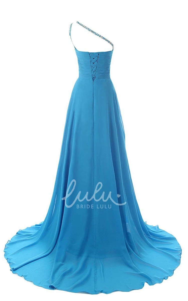 One-shoulder Chiffon Gown With Beaded Detail