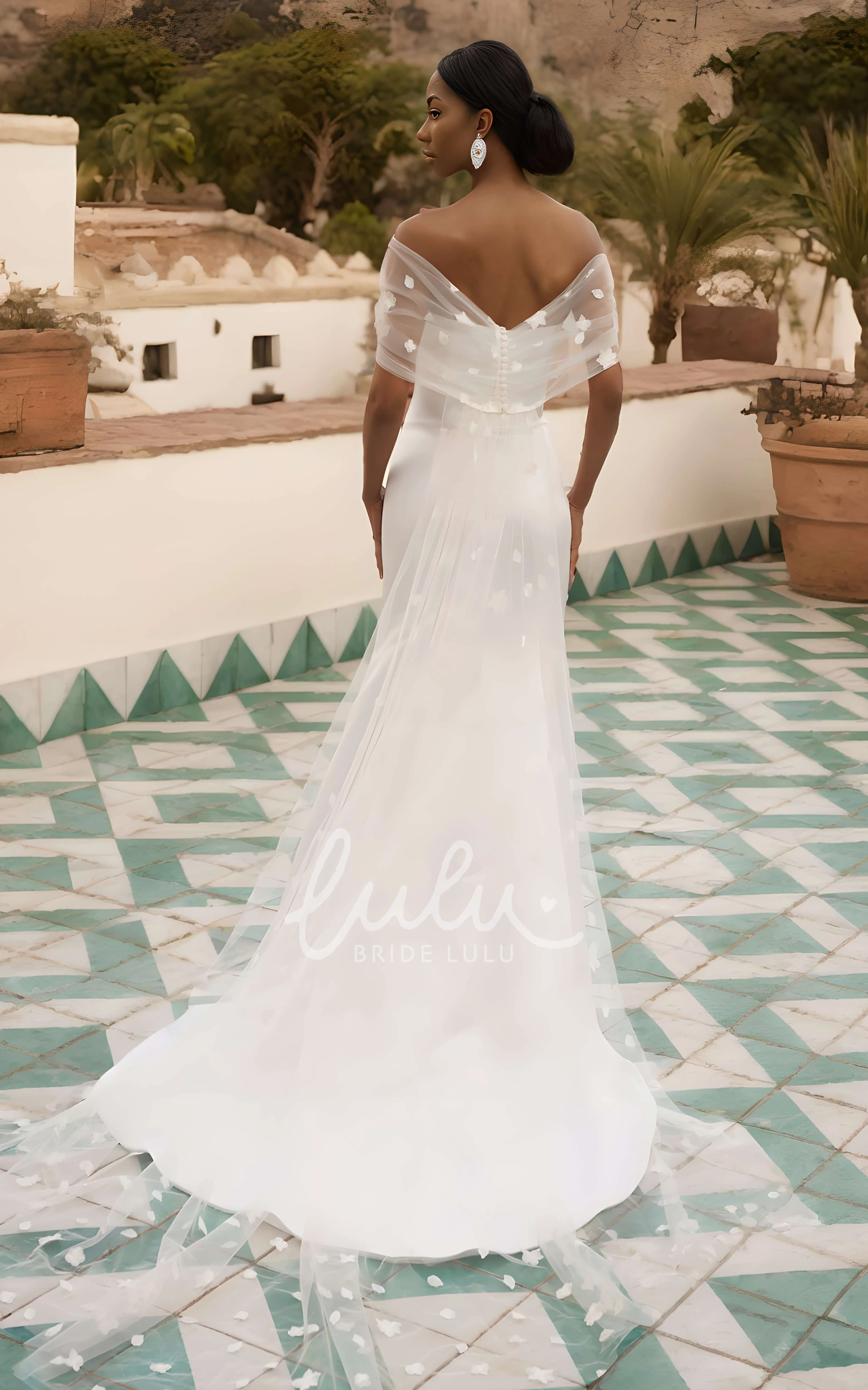 Modern Simple Off-the-Shoulder Trumpet Wedding Dress Solid Elegant Satin Detachable Train Bridal Gown