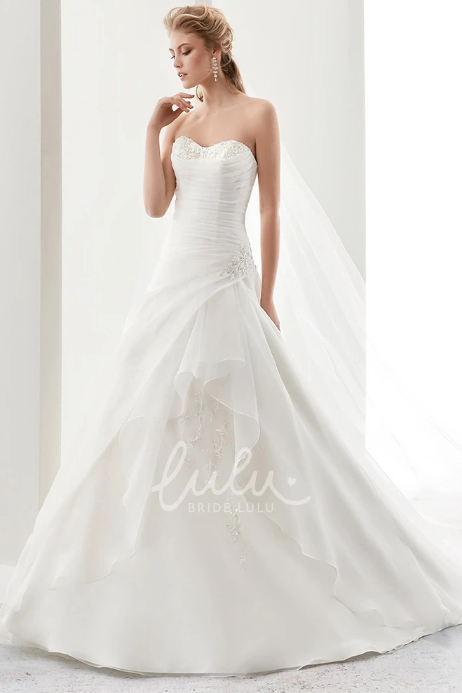 Beaded Bust A-Line Wedding Dress with Side Ruffles