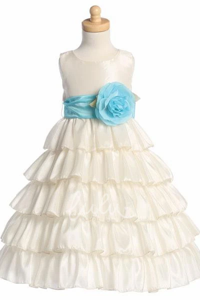 Tiered Taffeta Flower Girl Dress Ankle-Length Classy Simple