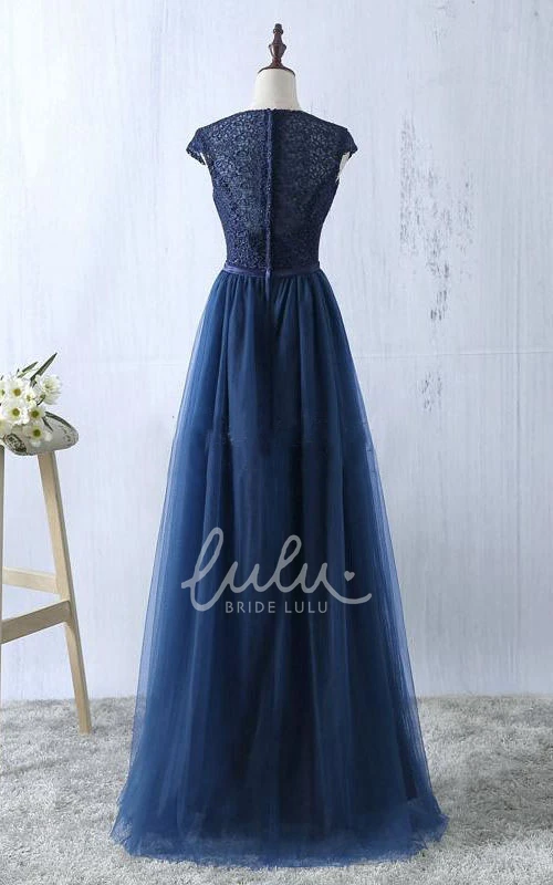 A-line Tulle Dress Cap-sleeved & Scoop Neck