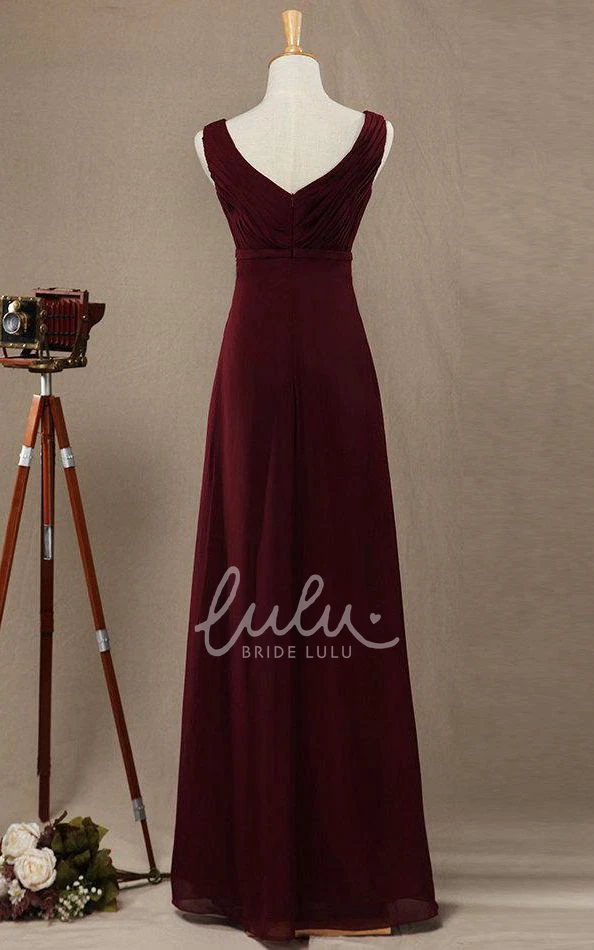 Burgundy V-neck Bridesmaid Dress with Elegant Design