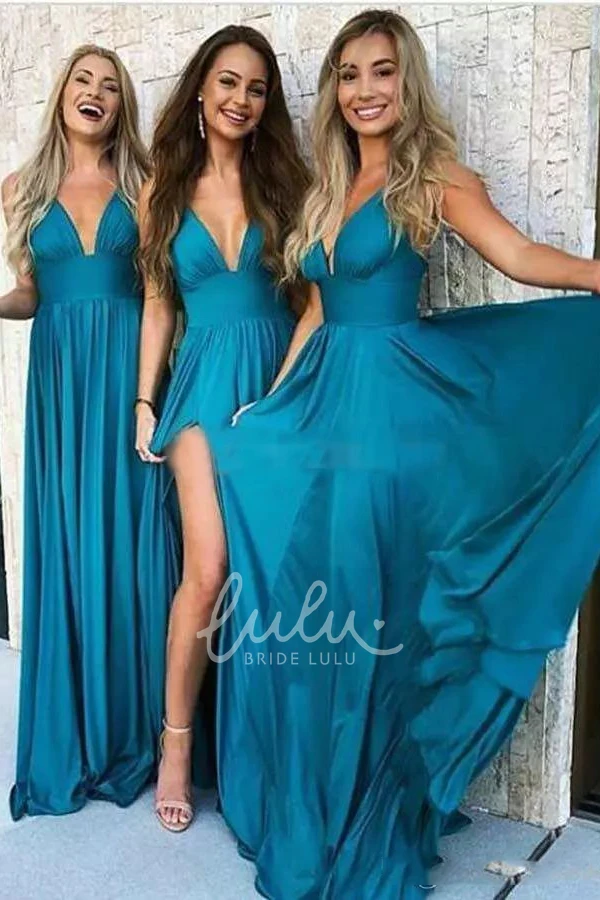 Jersey A-Line Formal Dress with V-Neck and Open Back