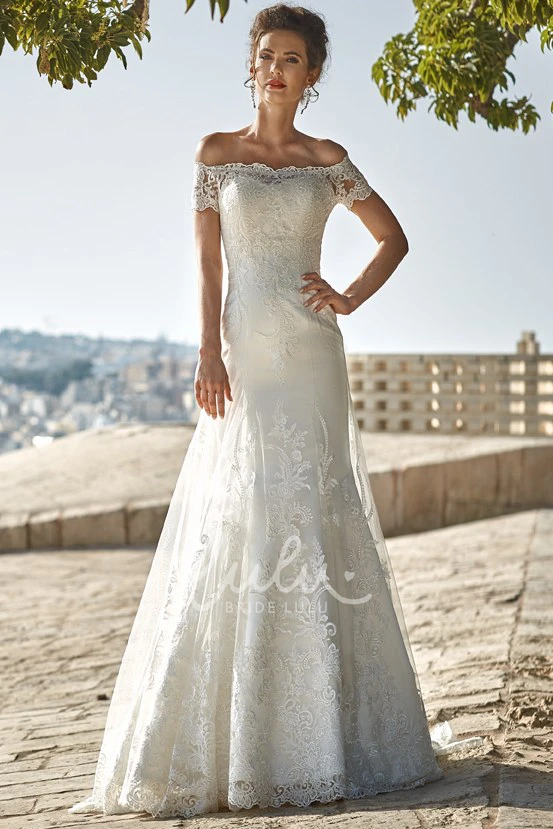 Off-The-Shoulder Lace Wedding Dress with Floor-Length Hem