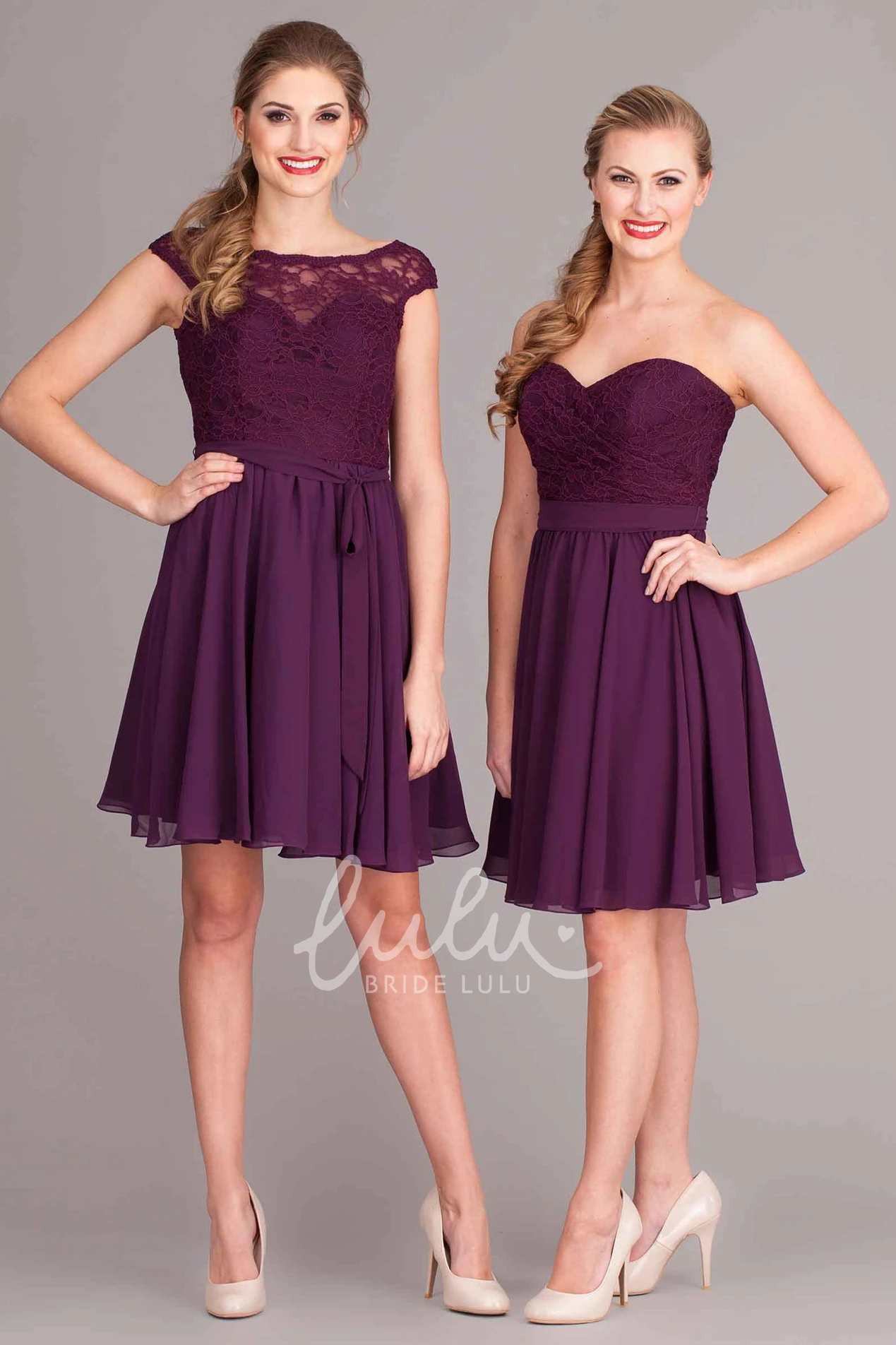 Lace Chiffon Cap-Sleeve Bridesmaid Dress with Pleats Elegant Bridesmaid Dress