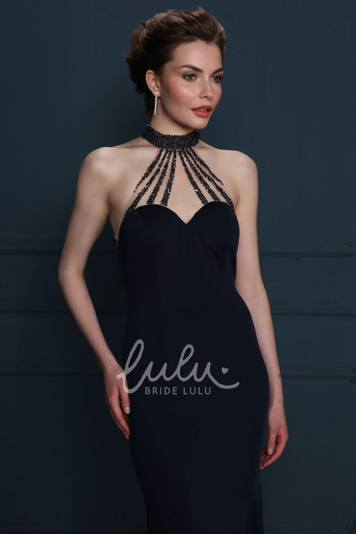Sleeveless Beaded Jersey Evening Dress in Sheath Style and Floor-Length