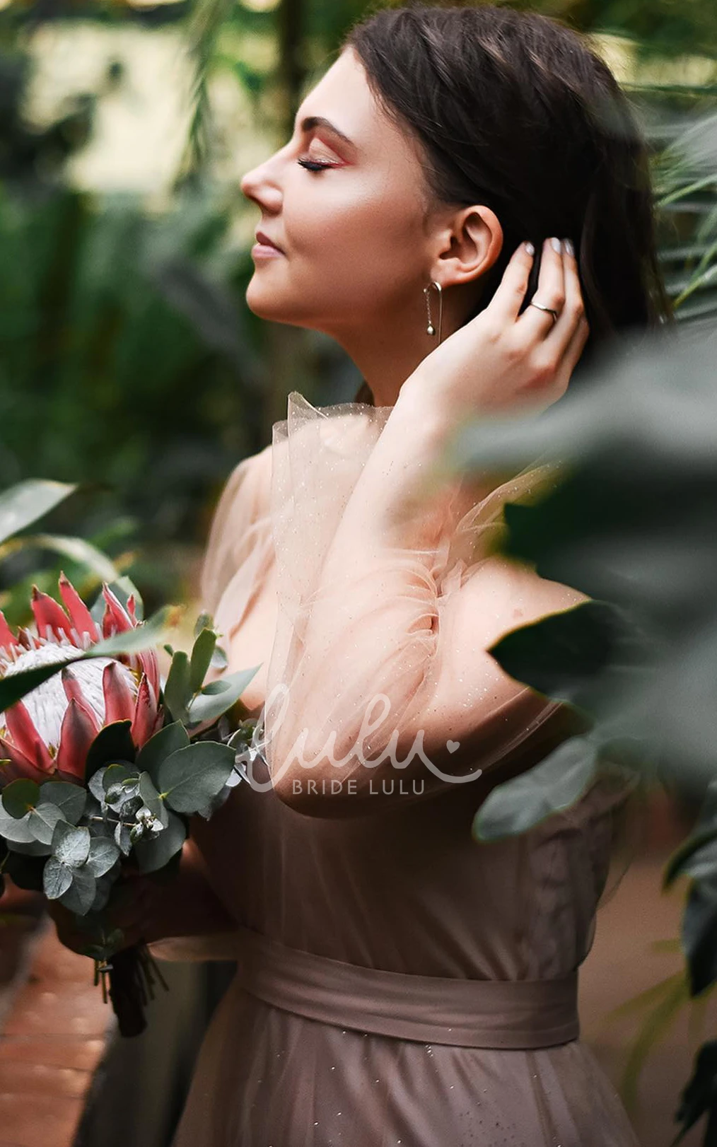 Satin Tulle Long Sleeve Prom Dress Elegant Spaghetti Straps