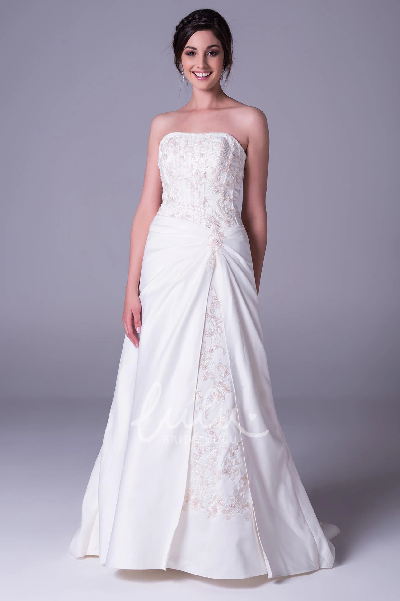 Satin Sleeveless Strapless A-Line Wedding Dress Maxi Length