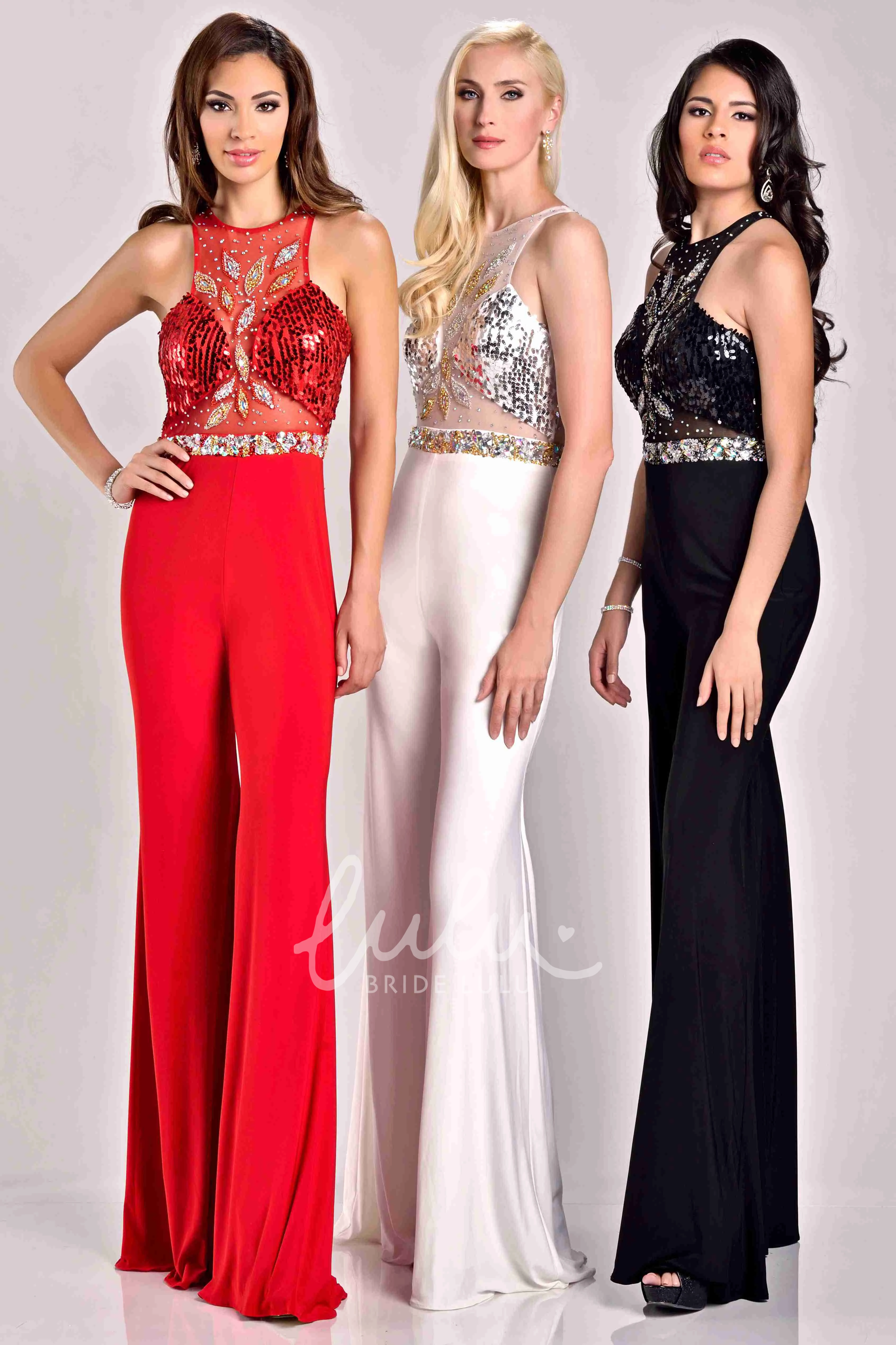 Beaded Bodice Sleeveless Prom Dress with Wide Leg Pant Elegant Women's Formal Wear