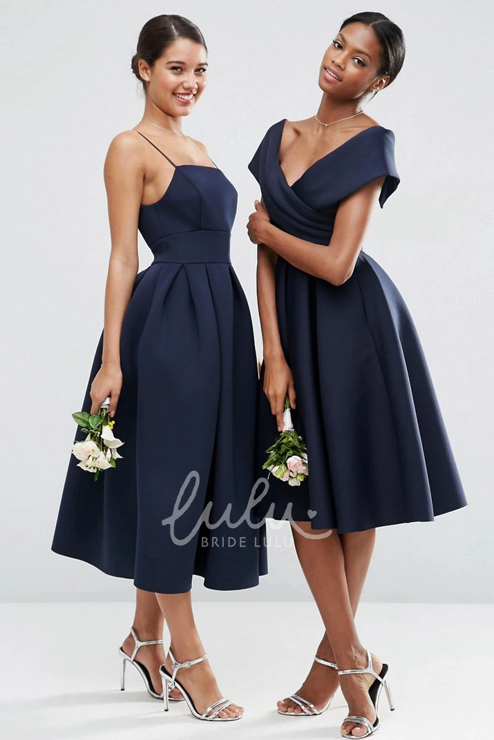 Knee-Length Satin Bridesmaid Dress A-Line Ruched V-Neck