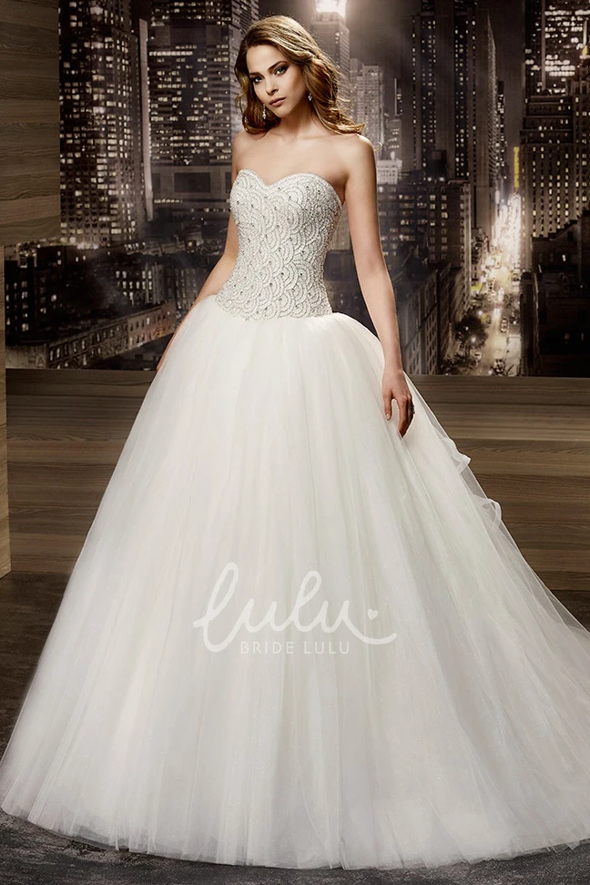 A-line Wedding Dress with Ruffles and Beaded Bodice Sweetheart Lace-up Back