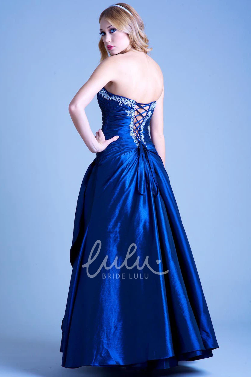 Satin Sweetheart A-Line Prom Dress with Ruching and Draping Floor-Length