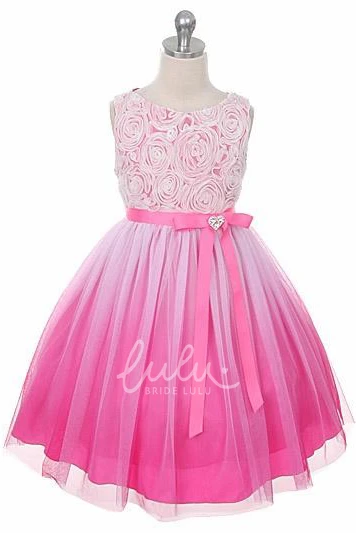 Broach Tiered Tea-Length Country Flower Girl Dress Simple & Classy