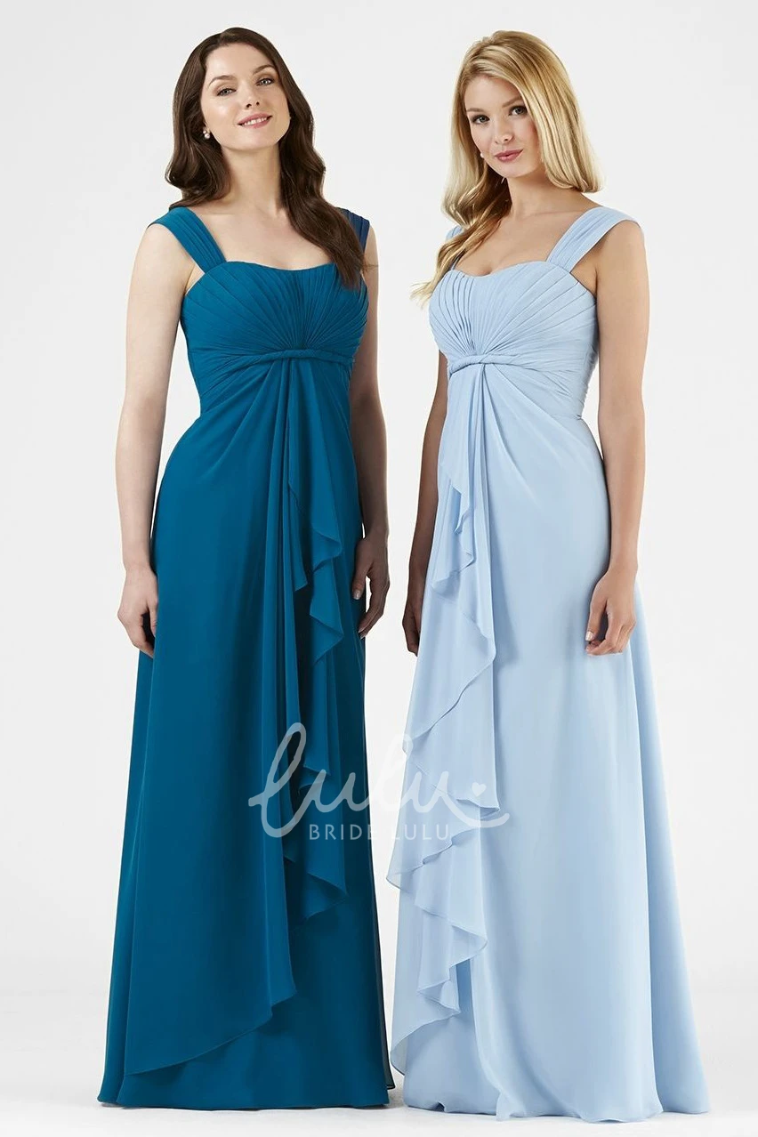Draped Sleeveless Maxi Chiffon Bridesmaid Dress with Straps Flowy and Modern