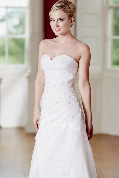 Sweetheart Beaded Satin&Tulle Wedding Dress with Zipper Back Sheath Style