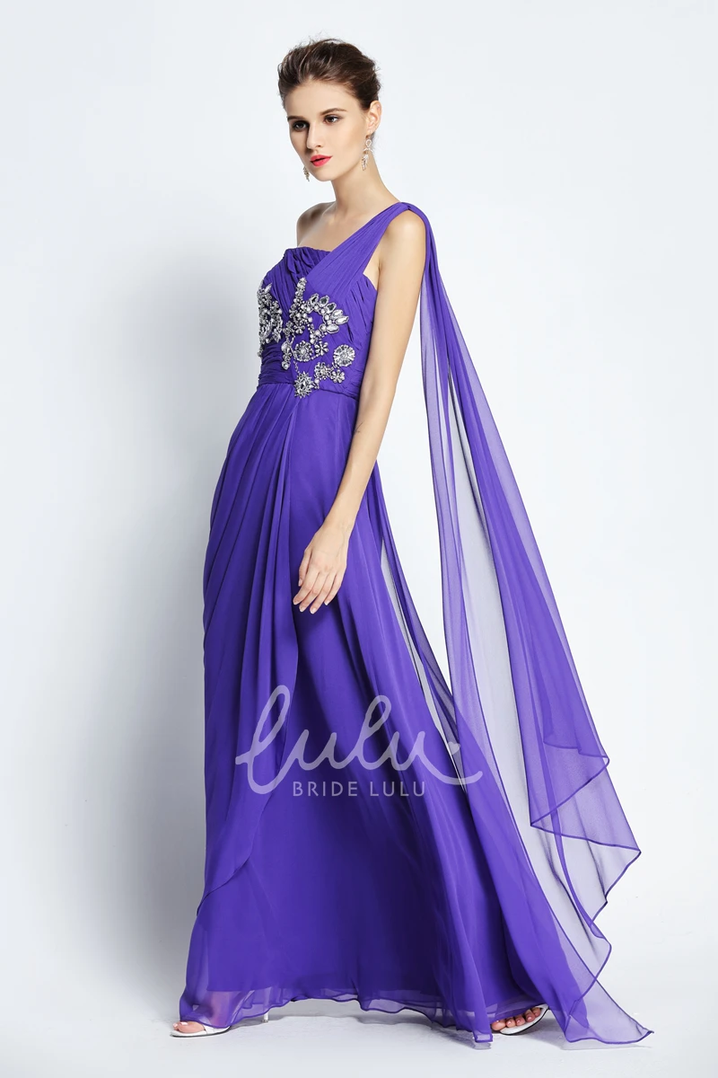 A-Line Chiffon Prom Dress Floor-length One-shoulder + Beading + Elegant