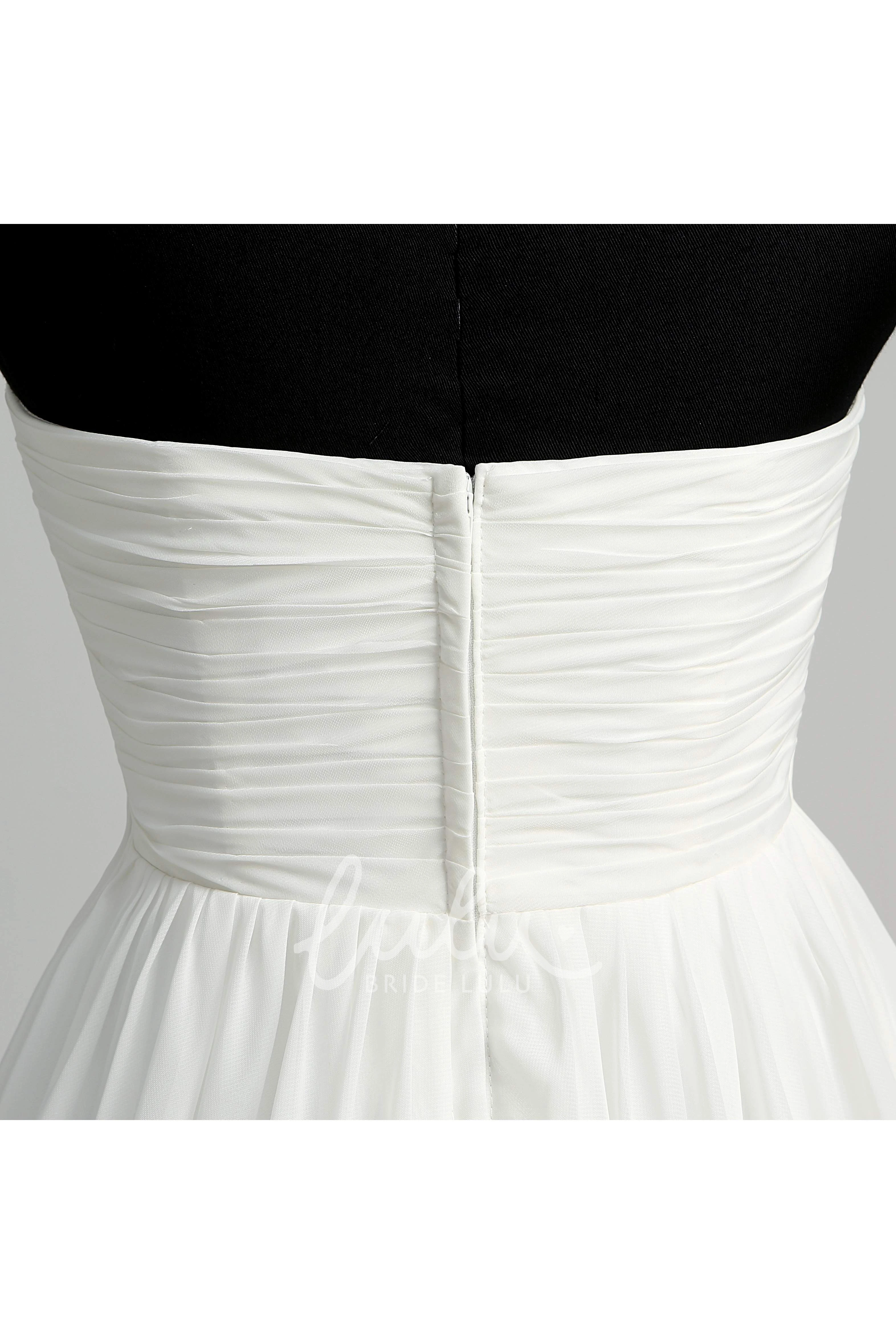 Chiffon A-line Wedding Dress with Sweetheart Neckline Sleeveless Design Beaded Bodice and Ruched Skirt