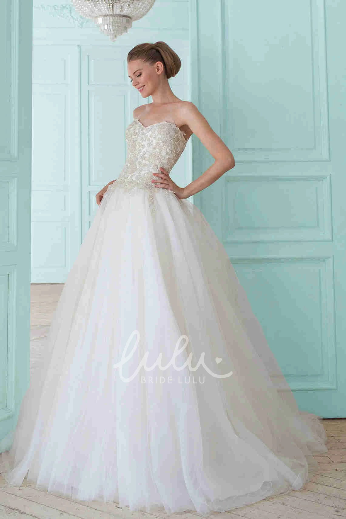 Tulle Wedding Dress with Beading and Corset Back Ball Gown Sweetheart Long