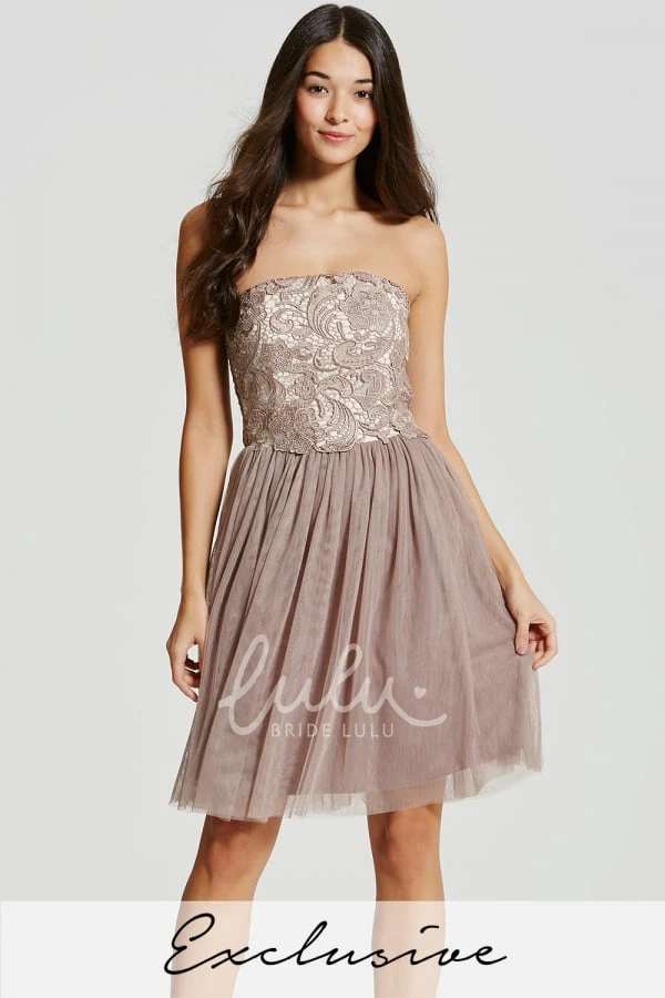 Strapless Tulle Bridesmaid Dress with Appliques in Short Length