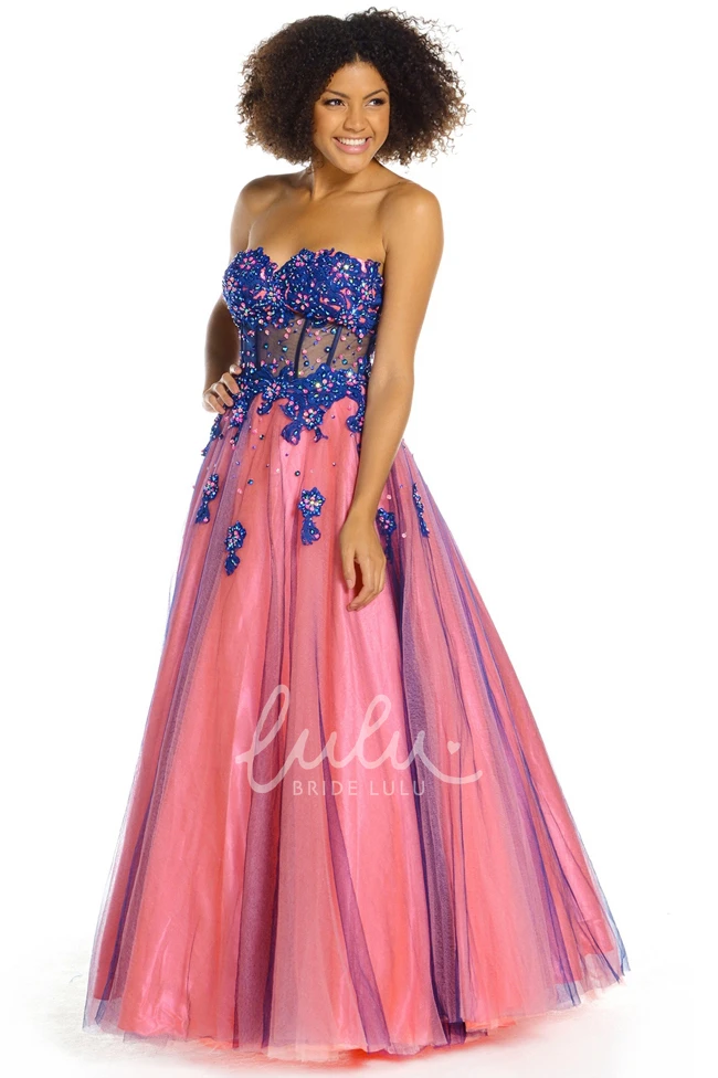 Crystal Sweetheart A-Line Satin Prom Dress with Corset Back Floor Length