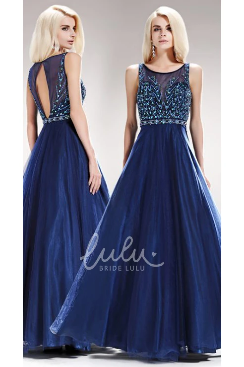 Maxi Satin A-Line Dress with Beading and Keyhole for Bridesmaids