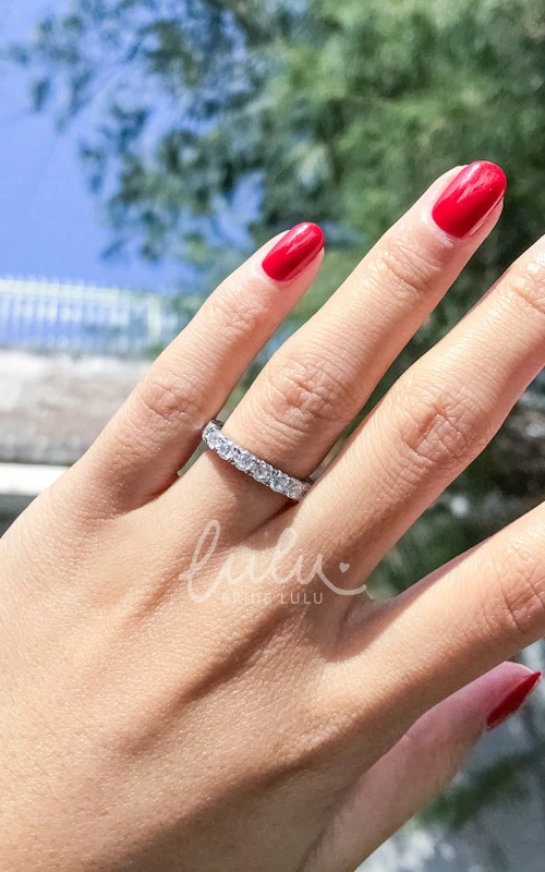 Round Cut Side Stones Rhinestone 925 Silver Wedding Rings