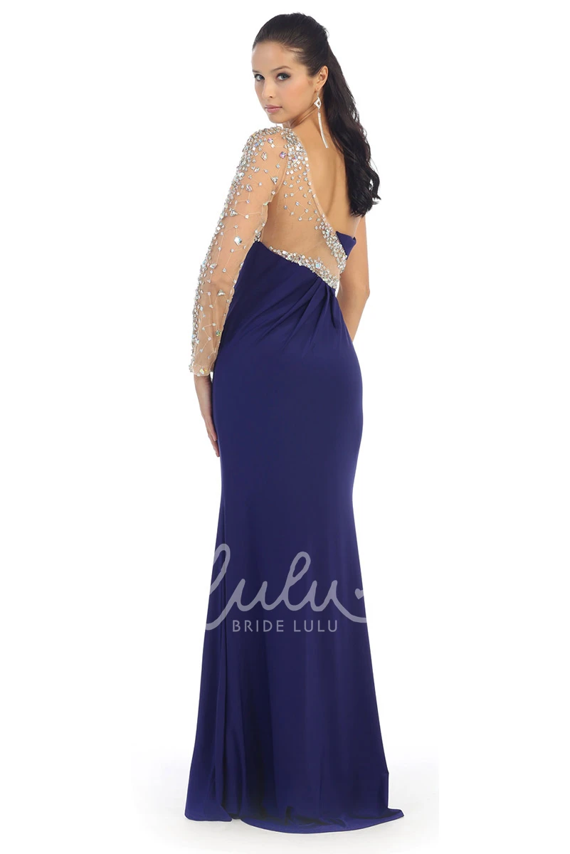 Sheath Illusion Jersey Dress with Beading and Split Front Prom Dress