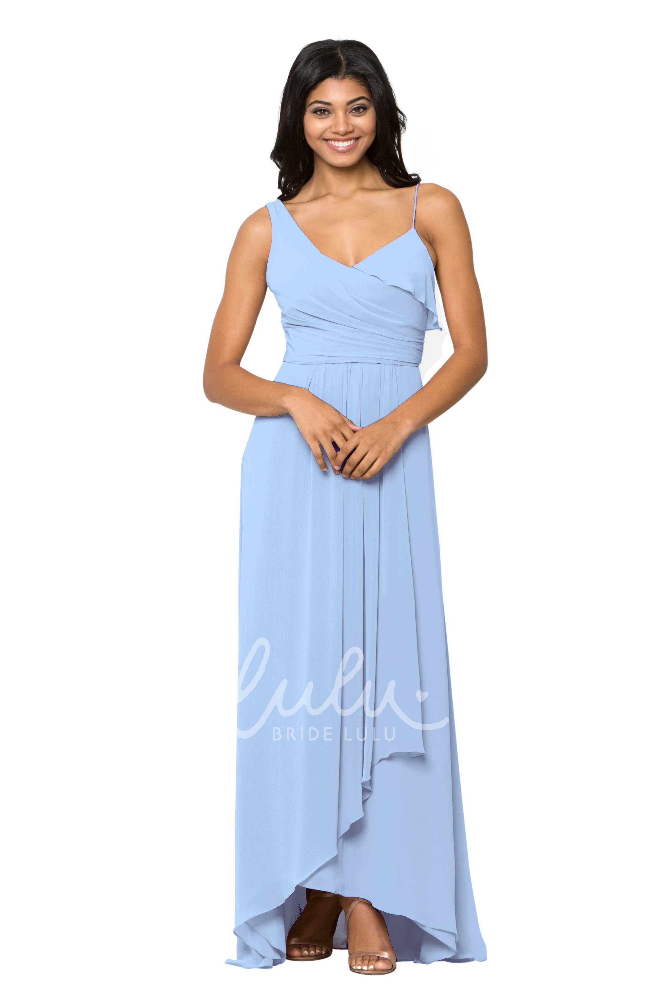 Spaghetti Chiffon Bridesmaid Dress with Ruched & Sleeveless Multi-Color Convertible