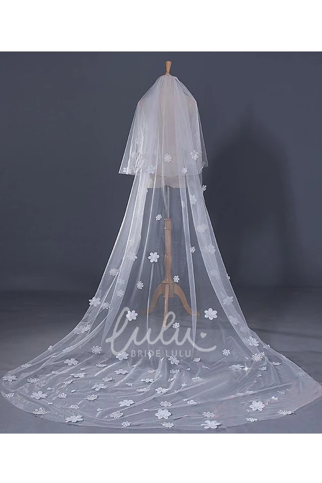 Flower Applique Cathedral Wedding Veil Latest Ethereal Style