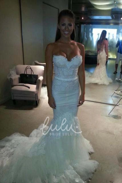 Lace Tulle Sweetheart Mermaid Trumpet Wedding Dress with Backless Zipper