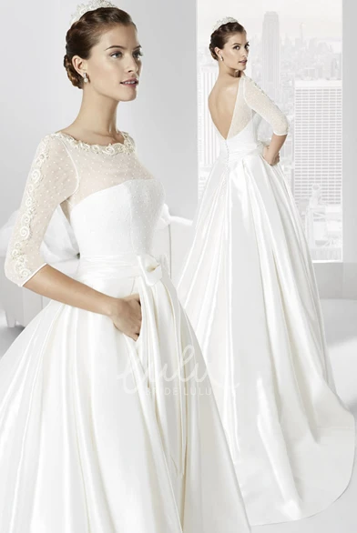 Mermaid Appliqued Lace Wedding Dress with Cap-Sleeve and Waist Jewellery
